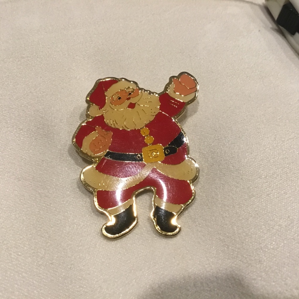 Vintage Jolly Red White & Black Enamel Dancing Santa Claus Christmas Holiday Pin - Picture 2 of 4